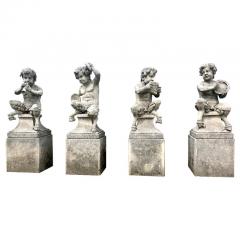 Four Italian Fauns Stone Garden Statues Representing Musicians - 4208916