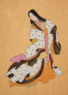 Four Japanese Themed Gouache Paintings - 1013586