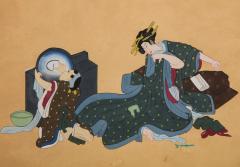 Four Japanese Themed Gouache Paintings - 1013593