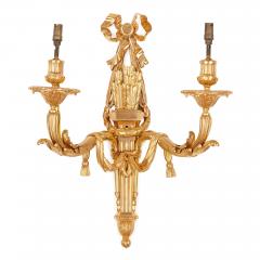 Four Neoclassical style gilt bronze two light sconces - 1287272