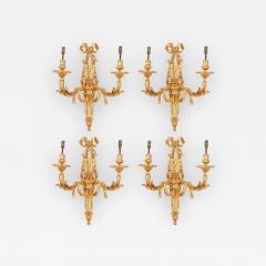 Four Neoclassical style gilt bronze two light sconces - 1289845