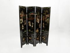 Four Panel Chinese Lacquered hardstones scenery screen 1940s - 2703949