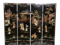 Four Panel Chinese Lacquered hardstones scenery screen 1940s - 2703951