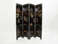 Four Panel Chinese Lacquered hardstones scenery screen 1940s - 2703953