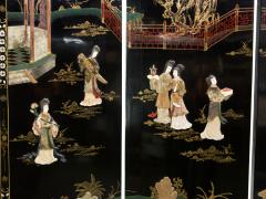Four Panel Chinese Lacquered hardstones scenery screen 1940s - 2703954