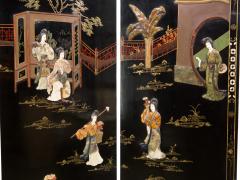 Four Panel Chinese Lacquered hardstones scenery screen 1940s - 2703955