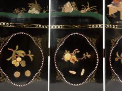 Four Panel Chinese Lacquered hardstones scenery screen 1940s - 2703957
