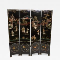 Four Panel Chinese Lacquered hardstones scenery screen 1940s - 2709329