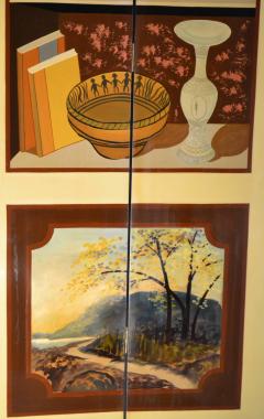 Four Panel Folding Screen Custom Studio Trompe Loeil 1960s - 572462