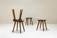 Four Wooden Stools in Stained Pine Italy 1960s - 3939224