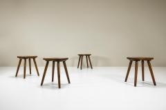 Four Wooden Stools in Stained Pine Italy 1960s - 3939225