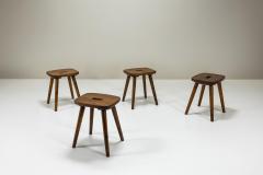 Four Wooden Stools in Stained Pine Italy 1960s - 3939226