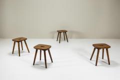 Four Wooden Stools in Stained Pine Italy 1960s - 3939227