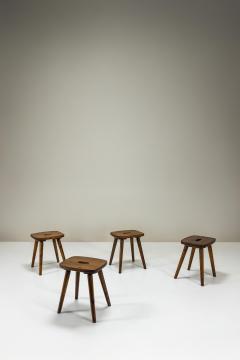 Four Wooden Stools in Stained Pine Italy 1960s - 3939228