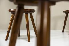 Four Wooden Stools in Stained Pine Italy 1960s - 3939230