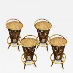 Four bamboo and rattan bar stools Italy circa 1960 - 3704709