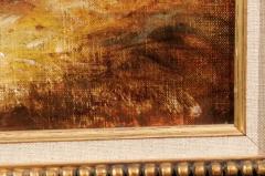 Framed 19th Century Oil on Canvas Barn Painting with Rooster Hens and Chicks - 3424354