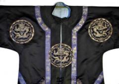 Framed Antique Chinese Silk Robe with Dragon Design - 2787104
