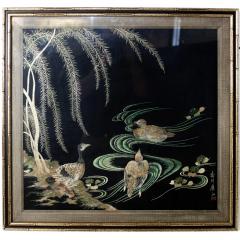 Framed Antique Japanese Embroidered Silk Panel Signed - 1414000