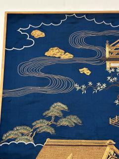 Framed Antique Japanese Embroidery Fukusa Textile Panel - 3261836
