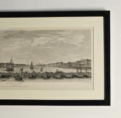 Framed Engraving of floating bridge on Neva in St Petersberg c 1750 - 3436336