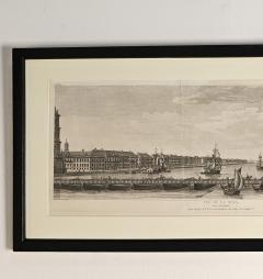 Framed Engraving of floating bridge on Neva in St Petersberg c 1750 - 3436338