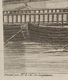 Framed Engraving of floating bridge on Neva in St Petersberg c 1750 - 3436340