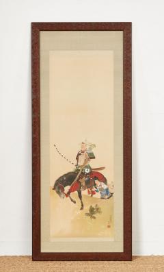 Framed Hand Painted Japanese Scroll of Returning Cavalryman - 4590664