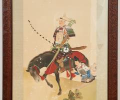 Framed Hand Painted Japanese Scroll of Returning Cavalryman - 4590665
