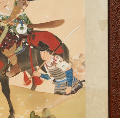 Framed Hand Painted Japanese Scroll of Returning Cavalryman - 4590666