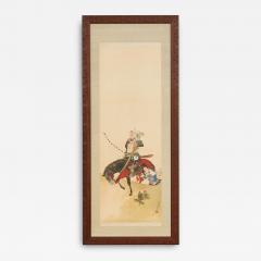 Framed Hand Painted Japanese Scroll of Returning Cavalryman - 4590690