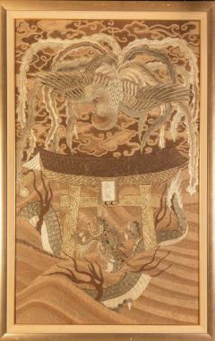 Framed Japanese Antique Phoenix and Dragon Tapestry Textile Meiji Period - 1895329