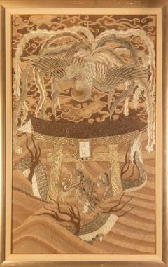 Framed Japanese Antique Phoenix and Dragon Tapestry Textile Meiji Period - 1895937