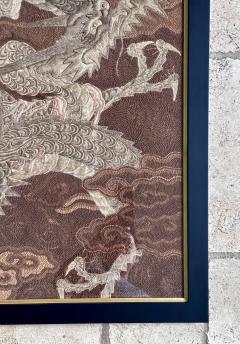 Framed Japanese Embroidery Dragon Tapestry Meiji Period - 4184315