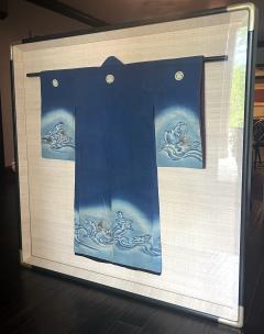 Framed Japanese Fisherman Festival Kimono with Shibori and Mon Design - 3090915