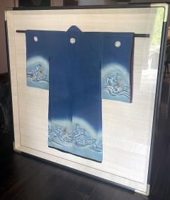 Framed Japanese Fisherman Festival Kimono with Shibori and Mon Design - 3090935