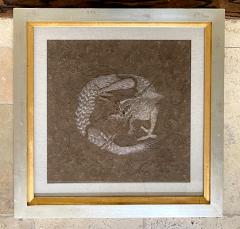 Framed Japanese Relief Embroidery Textile Art of Dragon - 1914404