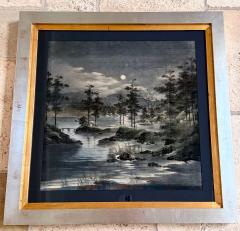 Framed Japanese Velvet Yuzen Birodo Tapestry Panel Meiji Period - 4449314