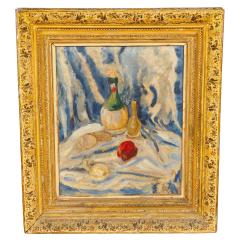 Framed Oil On Canvas Still Life With Wine Bottle - 4140177