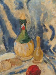 Framed Oil On Canvas Still Life With Wine Bottle - 4140187