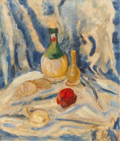 Framed Oil On Canvas Still Life With Wine Bottle - 4140525