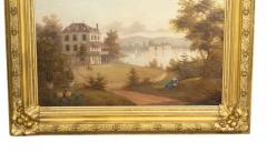 Framed Oil Painting Of A Lakeside House In Landscape - 4144663