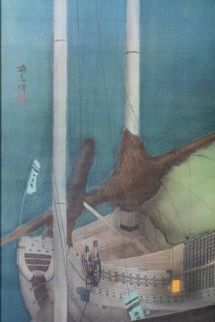 Framed Painting on Silk Harbor at Night - 4609269