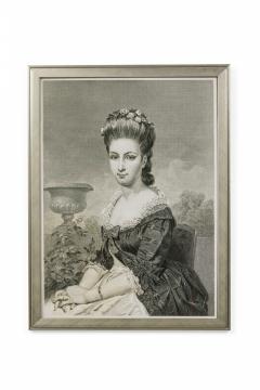 Framed Print of an Engraved Portrait Depicting a Seated Lady with an Urn - 4516466