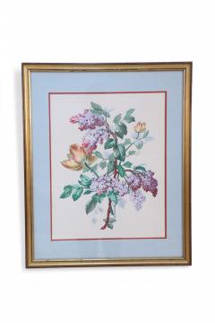 Framed Still Life Illustration Of Yellow Flowers Purple Wisteria Vines - 3175019