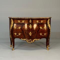 Fran ois Linke 19th Century French Bombe Louis XV Style Marble Top Commode with Floral Inlays - 3377218