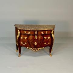 Fran ois Linke 19th Century French Bombe Louis XV Style Marble Top Commode with Floral Inlays - 3377219