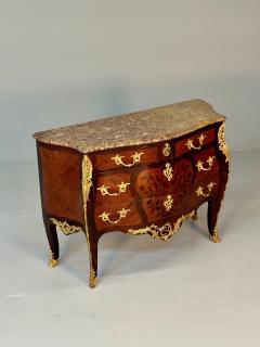 Fran ois Linke 19th Century French Bombe Louis XV Style Marble Top Commode with Floral Inlays - 3377223