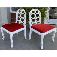 Frances Elkins Pair of Frances Elkins White Lacquer and Orange Velvet Side Chairs - 3670681