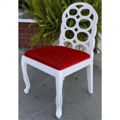 Frances Elkins Pair of Frances Elkins White Lacquer and Orange Velvet Side Chairs - 3670684